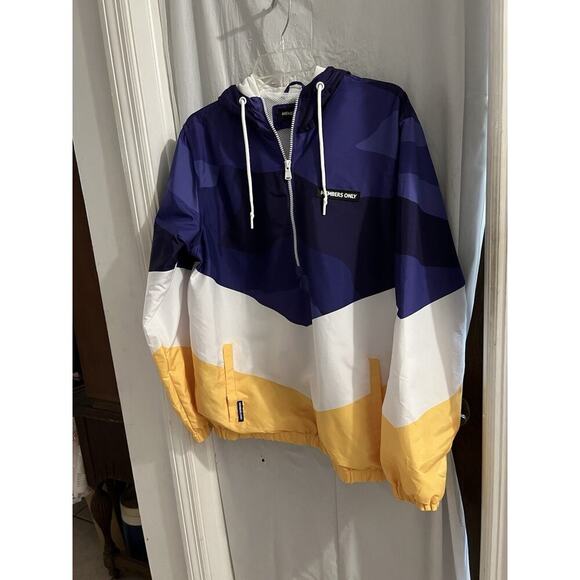 vintage members only bomber jacketke White Yellow Anorak Hooded Jacket Sz M - Picture 1 of 10